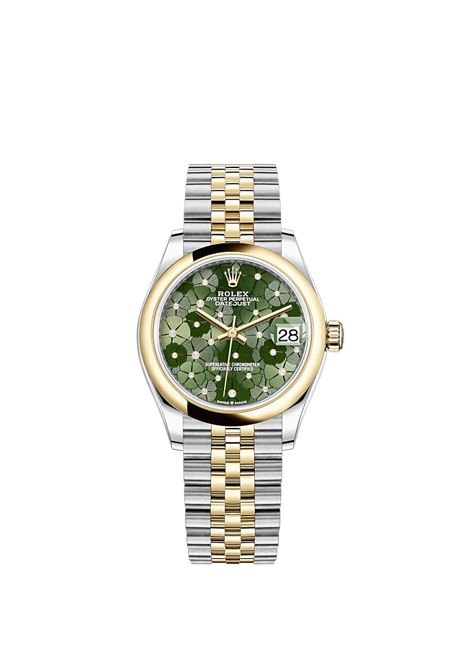 Datejust 31 31mm Jubilee Bracelet Oystersteel and Yellow Gold with Olive-Green Floral-Motif Diamond Set Dial Yellow Gold Bezel