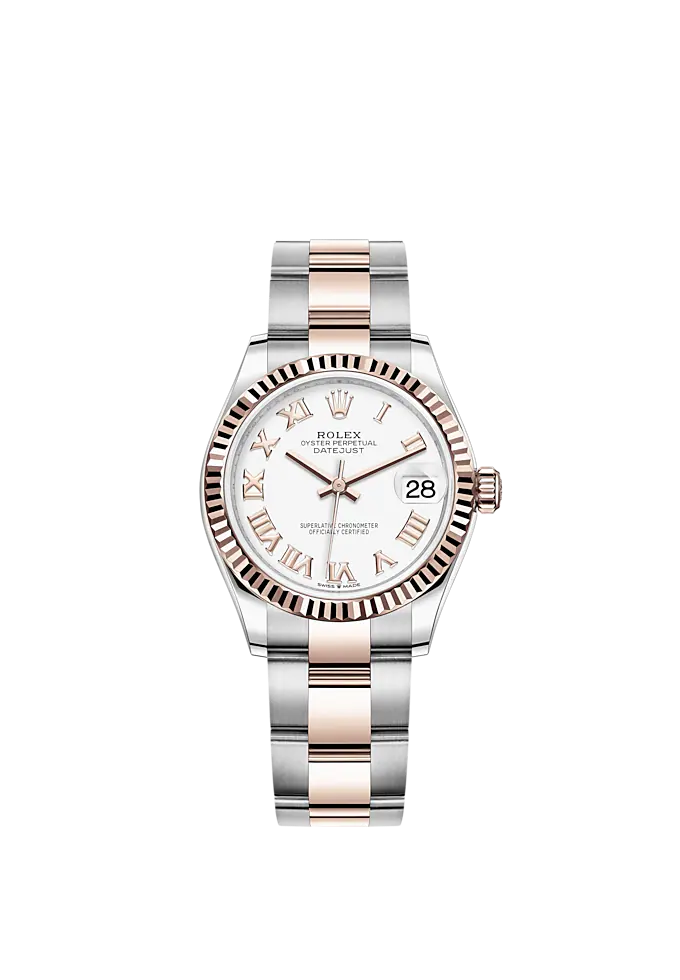Datejust 31 31mm Oyster Bracelet Oystersteel and Everose Gold with White Dial Fluted Bezel