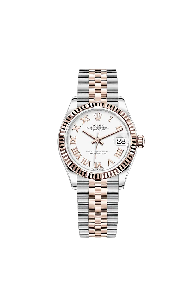 Datejust 31 31mm Jubilee Bracelet Oystersteel and Everose Gold with White Dial Fluted Bezel