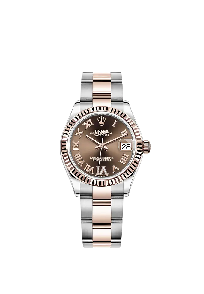 Datejust 31 31mm Oyster Bracelet Oystersteel and Everose Gold with Chocolate Diamond Dial Fluted Bezel