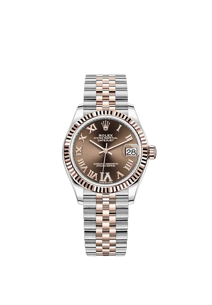 Datejust 31 31mm Jubilee Bracelet Oystersteel and Everose Gold with Chocolate Diamond Dial Fluted Bezel