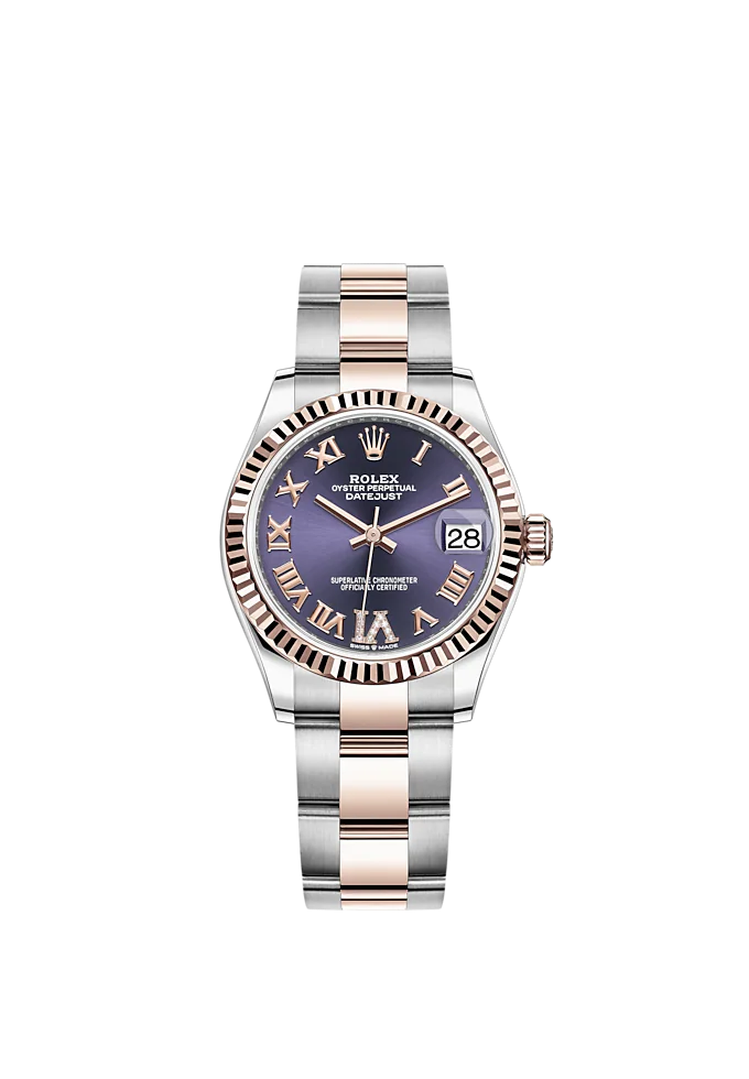Datejust 31 31mm Oyster Bracelet Oystersteel and Everose Gold with Aubergine Diamond Dial Fluted Bezel