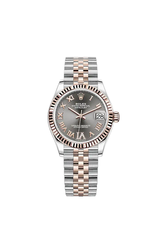 Datejust 31 31mm Jubilee Bracelet Oystersteel and Everose Gold with Slate Diamond Dial Fluted Bezel