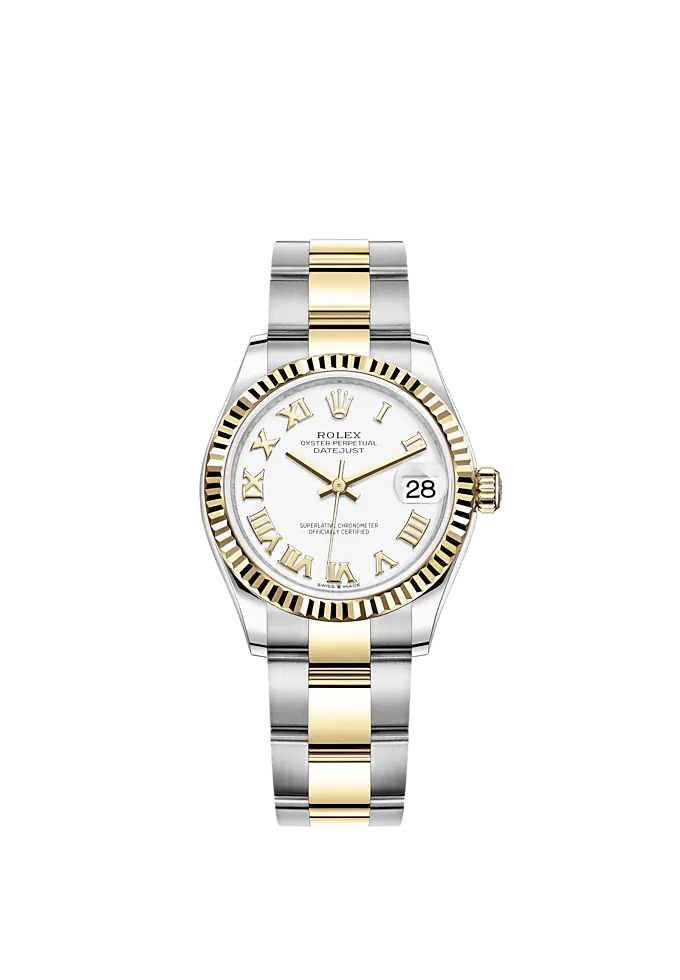 Datejust 31 31mm Oyster Bracelet Oystersteel and Yellow Gold with White Dial Fluted Bezel