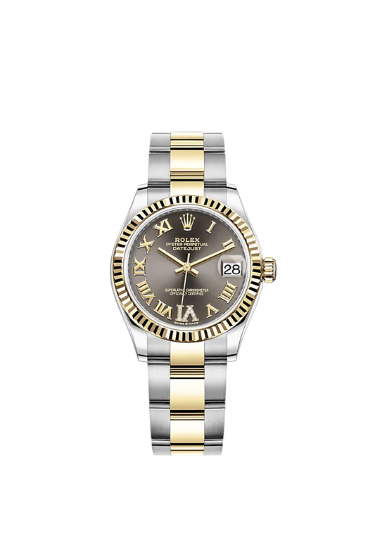 Datejust 31 31mm Oyster Bracelet Oystersteel and Yellow Gold with Dark Grey Diamond Dial Fluted Bezel