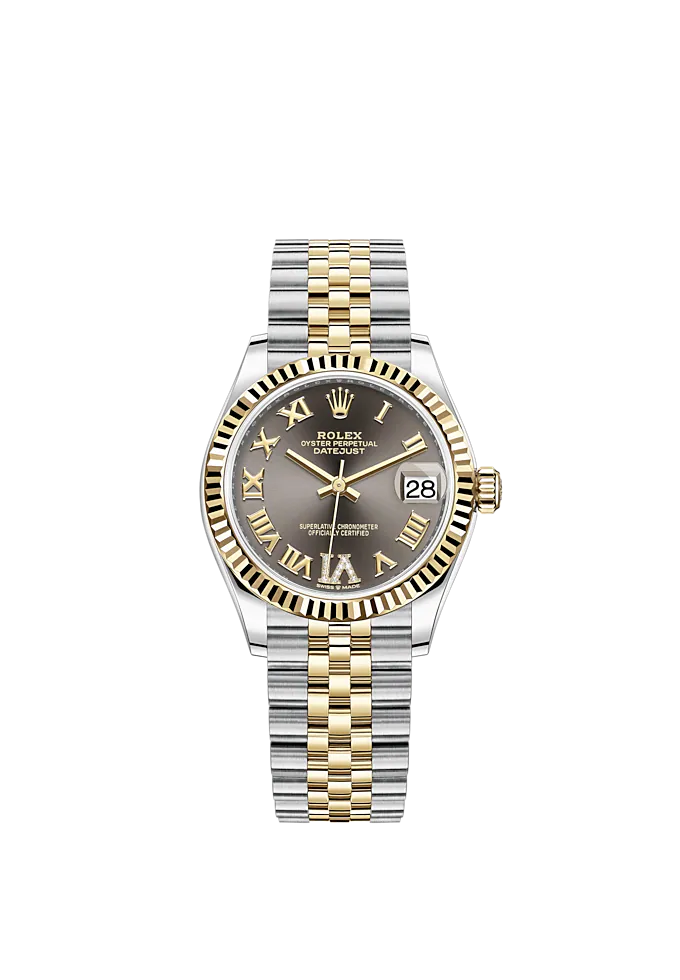Datejust 31 31mm Jubilee Bracelet Oystersteel and Yellow Gold with Dark Grey Diamond-Set Dial Fluted Bezel