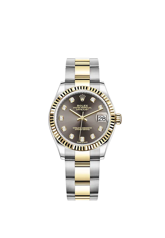 Datejust 31 31mm Oyster Bracelet Oystersteel and Yellow Gold with Dark Grey Diamond-Set Dial Fluted Bezel