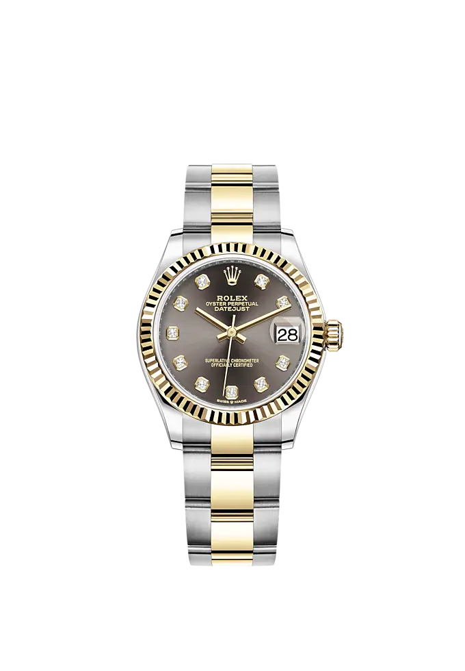 Datejust 31 31mm Oyster Bracelet Oystersteel and Yellow Gold with Dark Grey Diamond-Set Dial Fluted Bezel
