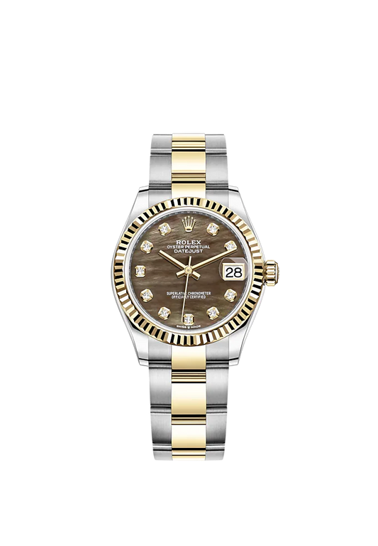 Datejust 31 31mm Oyster Bracelet Oystersteel and Yellow Gold with Black Mother-Of-Pearl Diamond-Set Dial Fluted Bezel