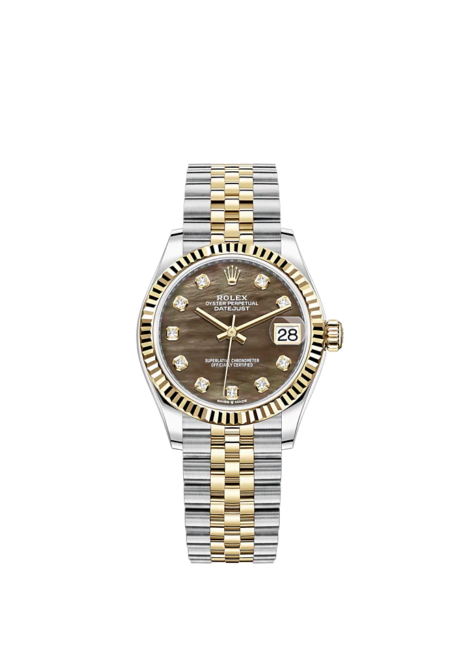 Datejust 31 31mm Jubilee Bracelet Oystersteel and Yellow Gold with Black Mother-Of-Pearl Diamond-Set Dial Fluted Bezel