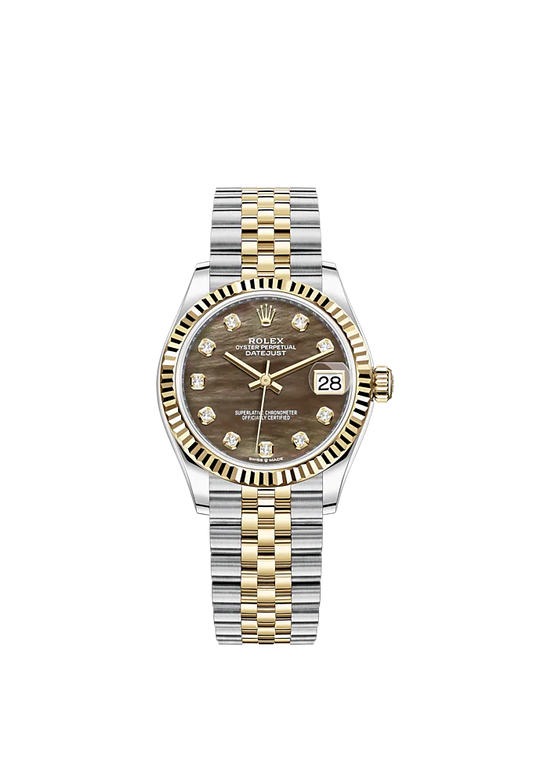 Datejust 31 31mm Jubilee Bracelet Oystersteel and Yellow Gold with Black Mother-Of-Pearl Diamond-Set Dial Fluted Bezel