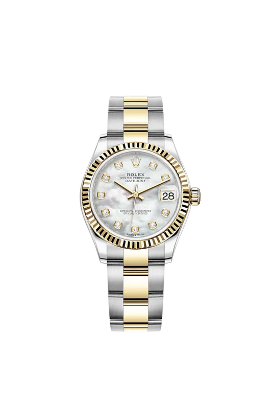 Datejust 31 31mm Oyster Bracelet Oystersteel and Yellow Gold with White Mother-Of-Pearl Diamond-Set Dial Fluted Bezel