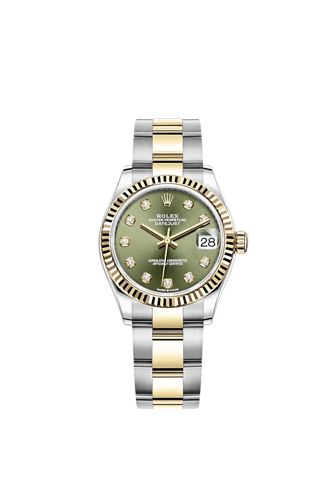 Datejust 31 31mm Oyster Bracelet Oystersteel and Yellow Gold With Olive-Green Diamond-Set Dial Fluted Bezel