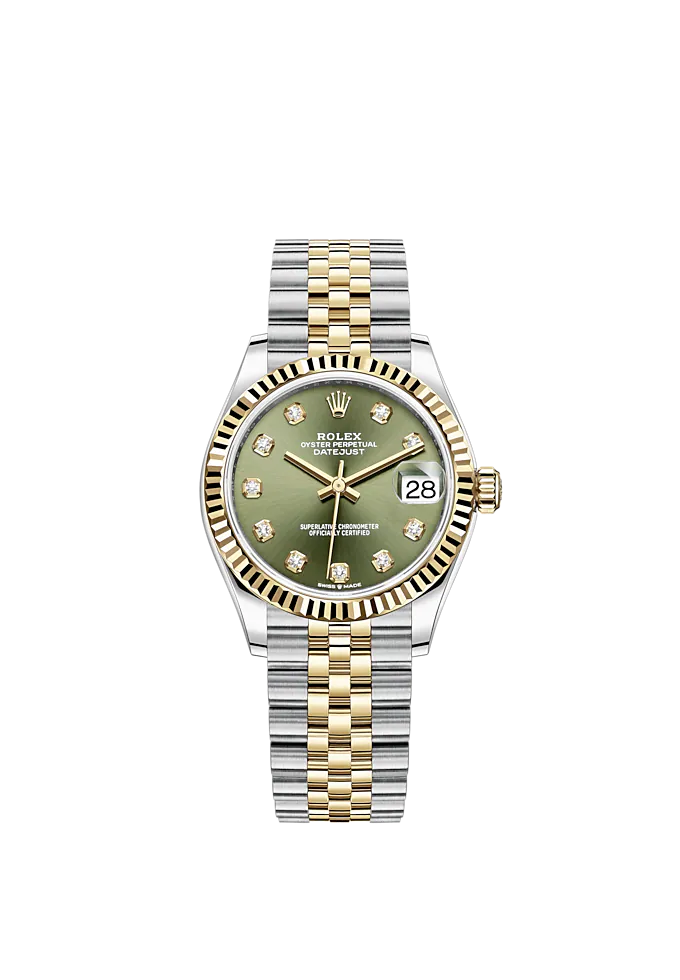 Datejust 31 31mm Jubilee Bracelet Oystersteel and Yellow Gold with Olive-Green Diamond-Set Dial Fluted Bezel