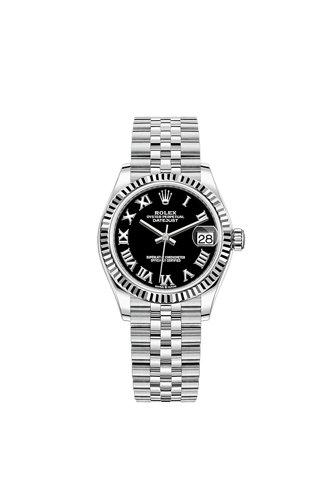 Datejust 31 31mm Jubilee Bracelet Oystersteel and White Gold with Bright Black Dial Fluted Bezel