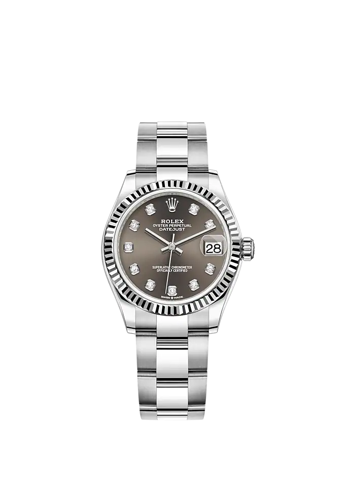 Datejust 31 31mm Oyster Bracelet Oystersteel and White Gold with Dark Grey Diamond-Set Dial Fluted Bezel
