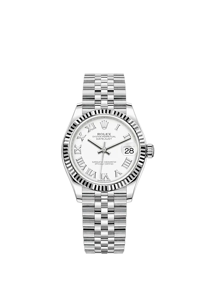 Datejust 31 31mm Oyster Bracelet Oystersteel and White Gold with White Gold Dial Fluted Bezel