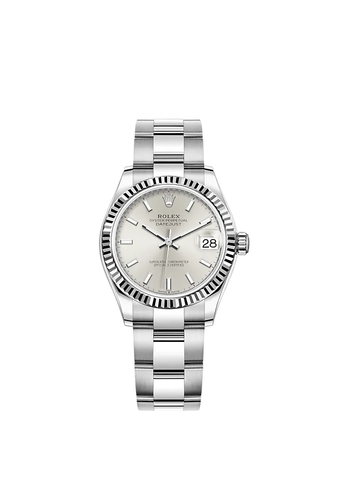 Datejust 31 31mm Oyster Bracelet Oystersteel and White Gold with Silver Dial Fluted Bezel
