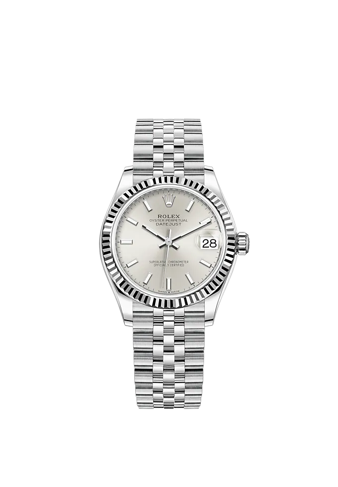 Datejust 31 31mm Jubilee Bracelet Oystersteel and White Gold with Silver Dial Fluted Bezel