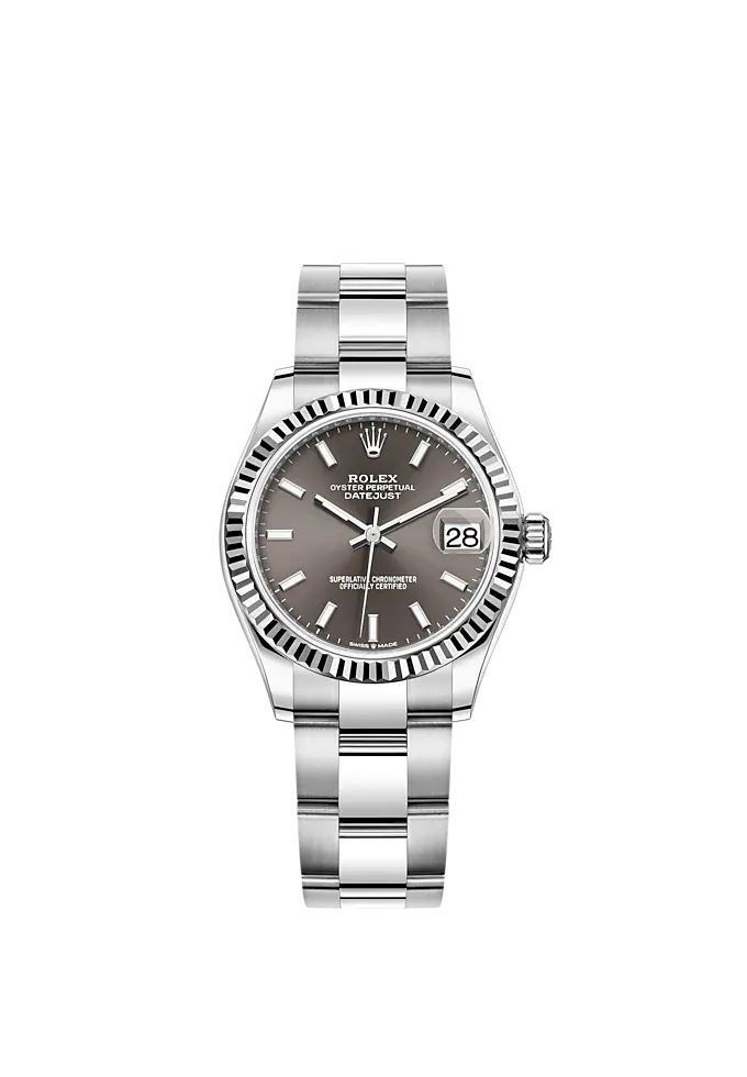 Datejust 31 31mm Oyster Bracelet Oystersteel and White Gold with Grey Dial Fluted Bezel