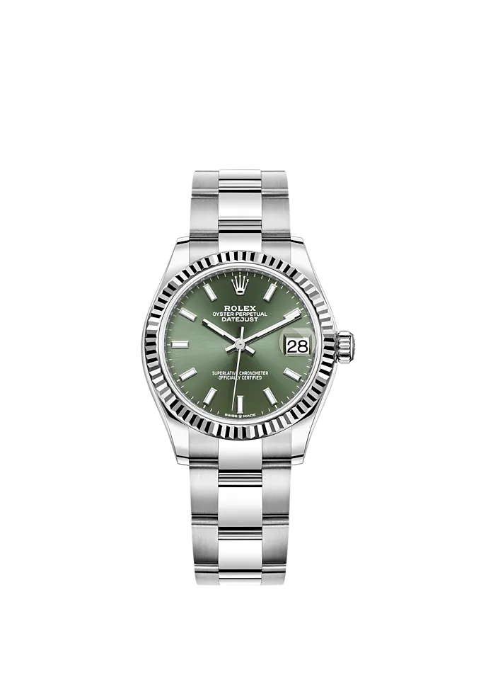 Datejust 31 31mm Oyster Bracelet Oystersteel and White Gold with Mint Green Dial Fluted Bezel