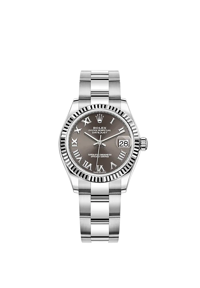 Datejust 31 31mm Oyster Bracelet Oystersteel and White Gold with Dark Grey Diamon Dial Fluted Bezel