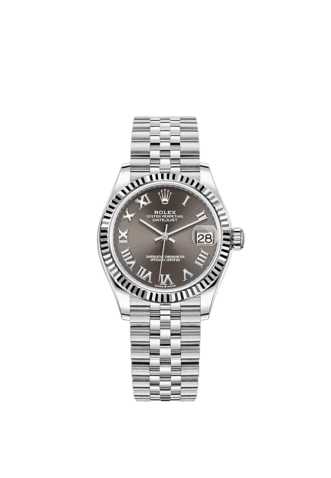 Datejust 31 31mm Jubilee Bracelet Oystersteel and White Gold with Dark Grey Dial Fluted Bezel