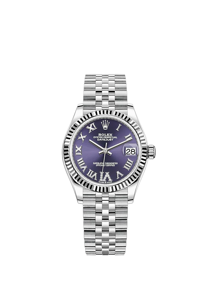 Datejust 31 31mm Jubilee Bracelet Oystersteel and White Gold with Aubergine Diamond Dial Fluted Bezel