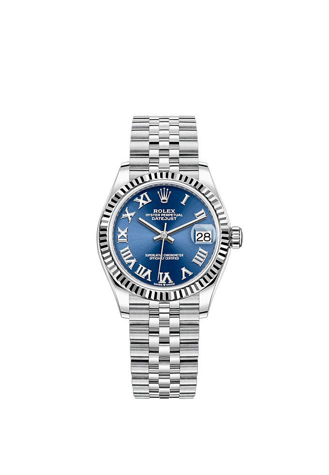 Datejust 31 31mm Jubilee Bracelet Oystersteel and White Gold with Bright Blue Dial Fluted Bezel