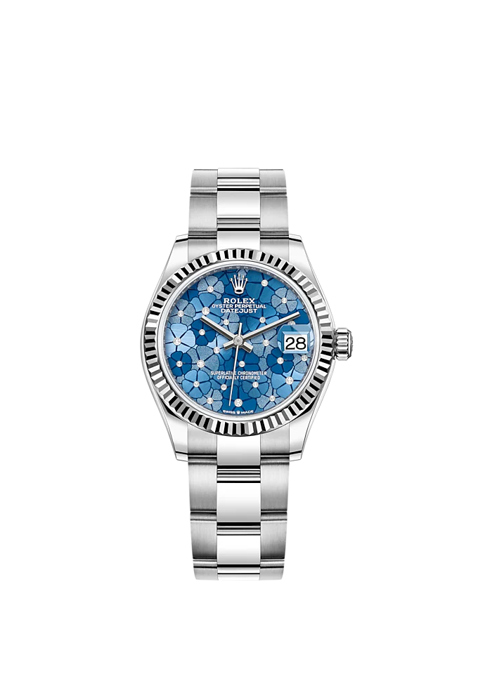 Datejust 31 31MM Oyster Bracelet Oystersteel and White Gold With Blue Dial Fluted Bezel