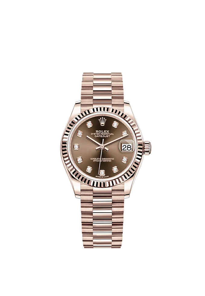 Datejust 31 31mm President Bracelet Oystersteel and Everose Gold with Chocolate Dial Fluted Bezel