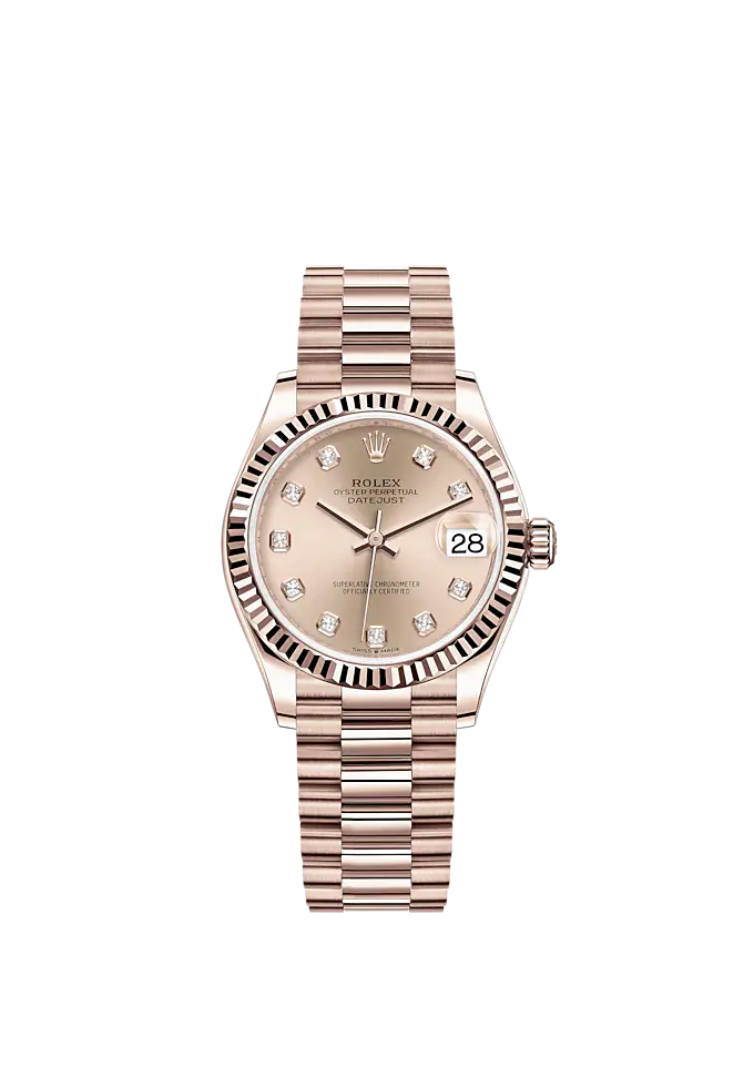 Datejust 31 31mm President Bracelet and 18 CT Everose Gold with Rosé-Colour Diamond-Set Dial Fluted Bezel