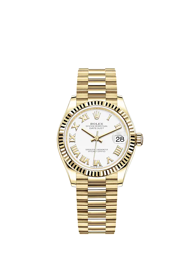 Datejust 31 31mm President Bracelet and 18 CT Yellow Gold with White Dial Fluted Bezel
