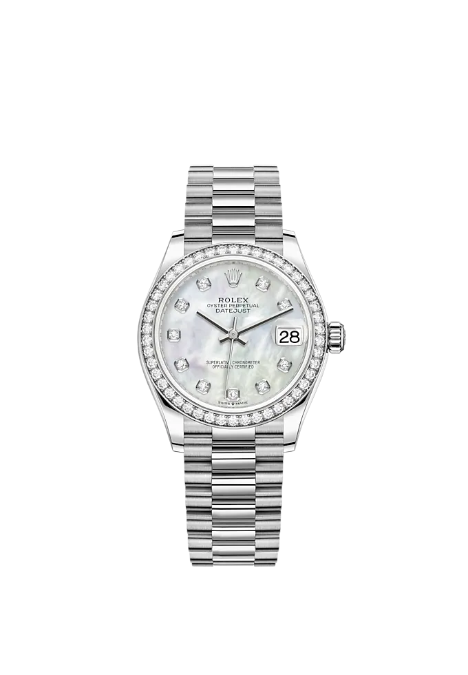 Datejust 31 31mm President Bracelet and 18 CT White Gold with White Mother-Of-Pearl Diamond-Set Dial Diamond-Set Bezel