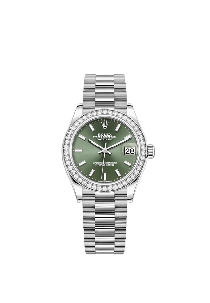 Datejust 31 31mm Oystersteel Oyster and White Gold with Mint Green Dial Diamond-Set Bezel