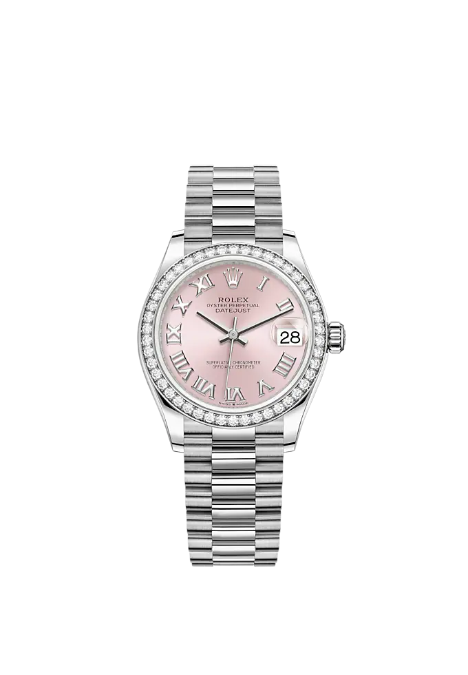 Datejust 31 31mm President Bracelet Oystersteel and White Gold with Pink Roman Dial Diamond-Set Bezel