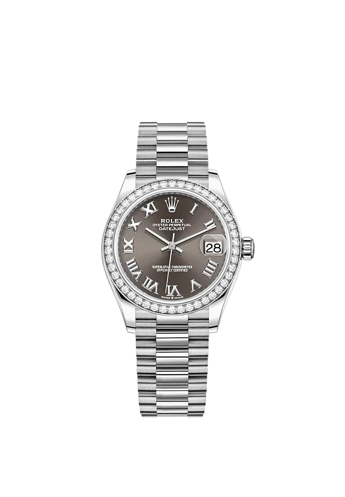 Datejust 31 31mm Jubilee Bracelet Oystersteel and White Gold with Dark Grey Roman Dial Diamond-Set Bezel