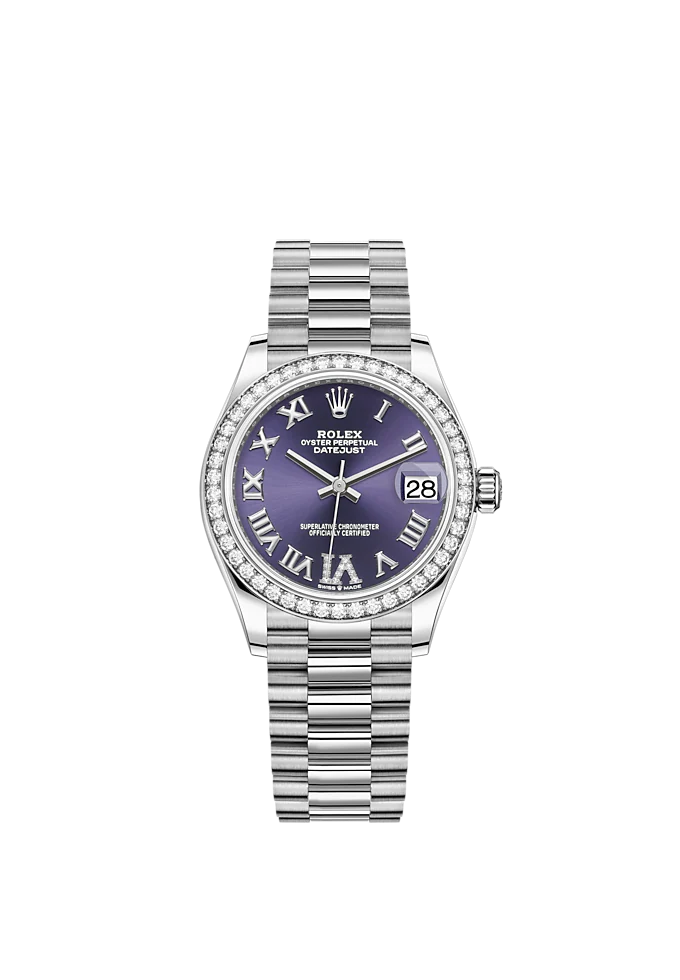 Datejust 31 31mm President Bracelet Oystersteel and White Gold With Aubergine Diamond Roman Dial Diamond-Set Bezel