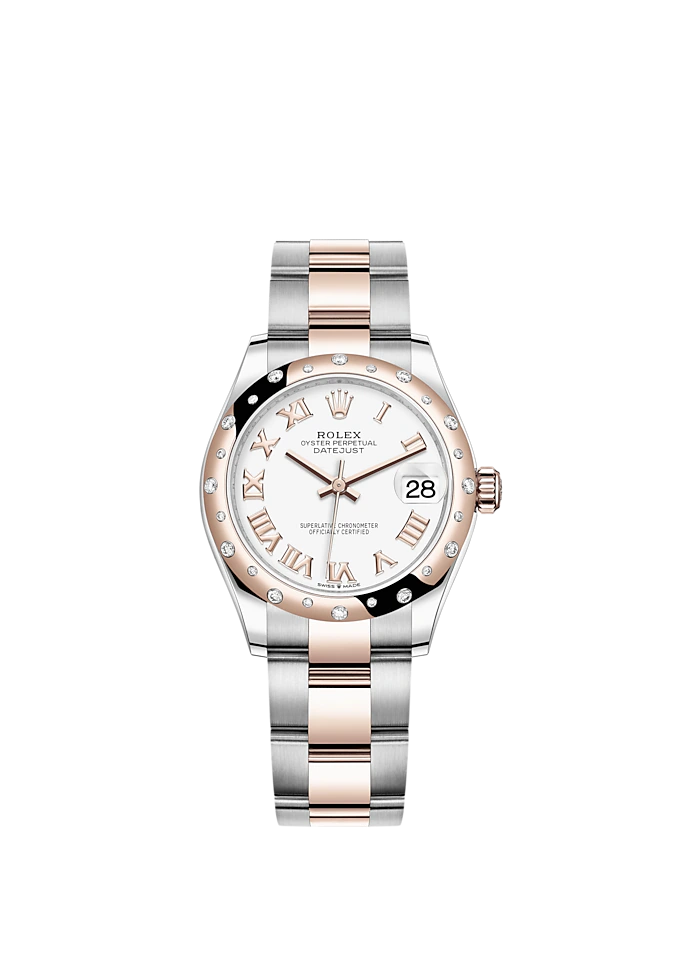 Datejust 31 31mm Oyster Bracelet Oystersteel and Everose Gold with White Dial Diamond-Set Bezel