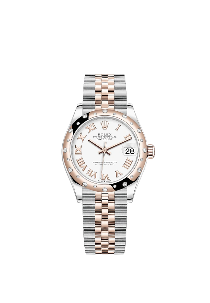 Datejust 31 31mm Jubilee Bracelet Oystersteel and Everose Gold with White Dial Diamond-Set Bezel
