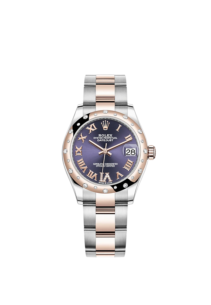 Datejust 31 31mm Oyster Bracelet Oystersteel and Everose Gold with Aubergine Diamond Dial Diamond-Set Bezel