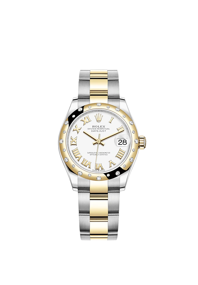 Datejust 31 31mm Oyster Bracelet Oystersteel and Yellow Gold with White Dial Diamond-Set Bezel