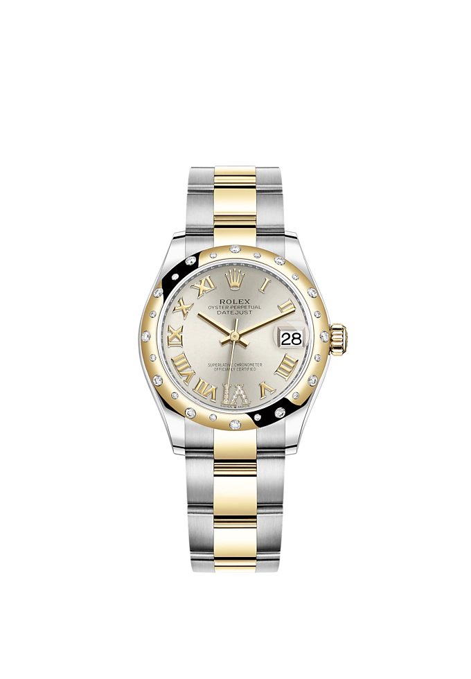 Datejust 31 31mm Oyster Bracelet Oystersteel and Yellow Gold with Silver Diamond Dial Diamond-Set Bezel