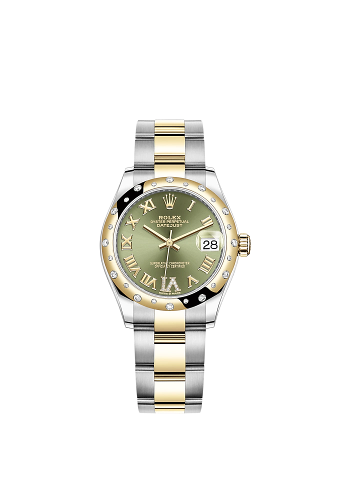 Datejust 31 31mm Oyster Bracelet Oystersteel and Yellow Gold with Olive-Green Floral-Motif Diamond-Set Dial Diamond Set Bezel