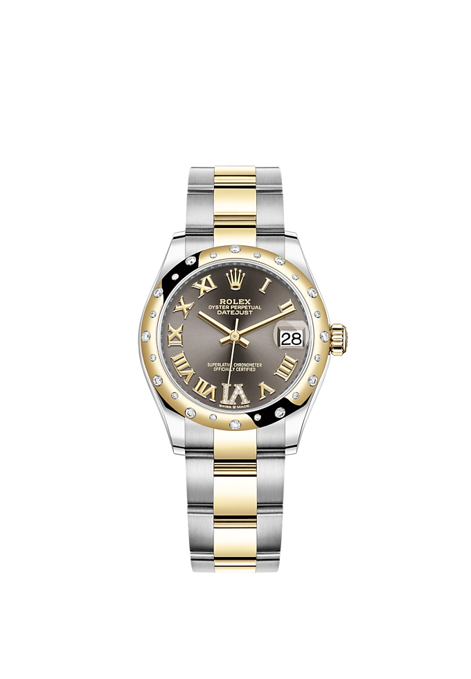 Datejust 31 31mm Oyster Bracelet Oystersteel and Yellow Gold with Dark Grey Diamond Dial Diamond-Set Bezel