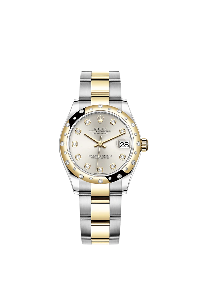 Datejust 31 31mm Oyster Bracelet Oystersteel and Yellow Gold with Silver Diamond-Set Dial Diamond-Set Bezel