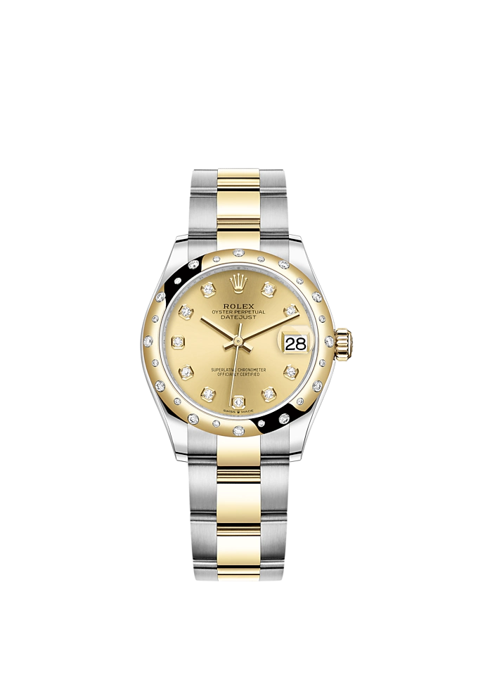 Datejust 31 31mm Oyster Bracelet Oystersteel and Yellow Gold with Champagne-Colour Diamond Set Dial Diamond-Set Bezel