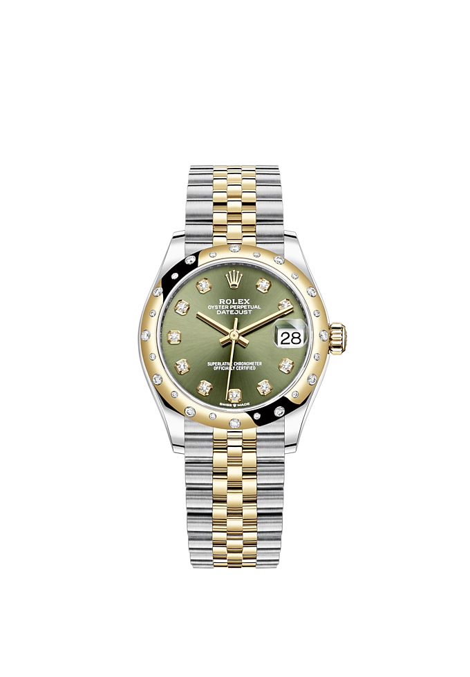 Datejust 31 31mm Jubilee Bracelet Oystersteel and Yellow Gold with Olive-Green Diamond-Set Dial Diamond-Set Bezel