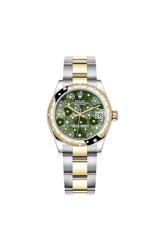 Datejust 31 31mm Oyster Bracelet Oystersteel and Yellow Gold with Olive-Green Floral-Motif Diamond-Set Dial Diamond-Set Bezel