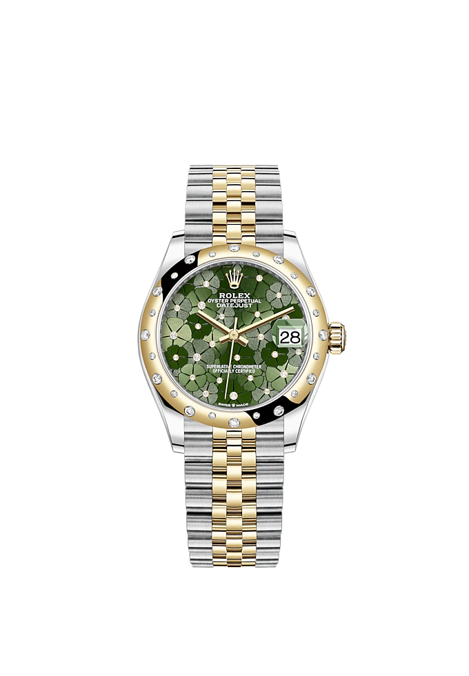 Datejust 31 31mm Jubilee Bracelet Oystersteel and Yellow Gold with Olive-Green Floral-Motif Diamond-Set Dial Diamond-Set Bezel